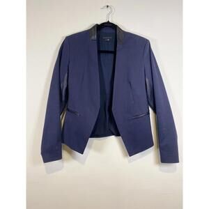 Theory Navy Blue Blazer with Leather Accents Size 8
